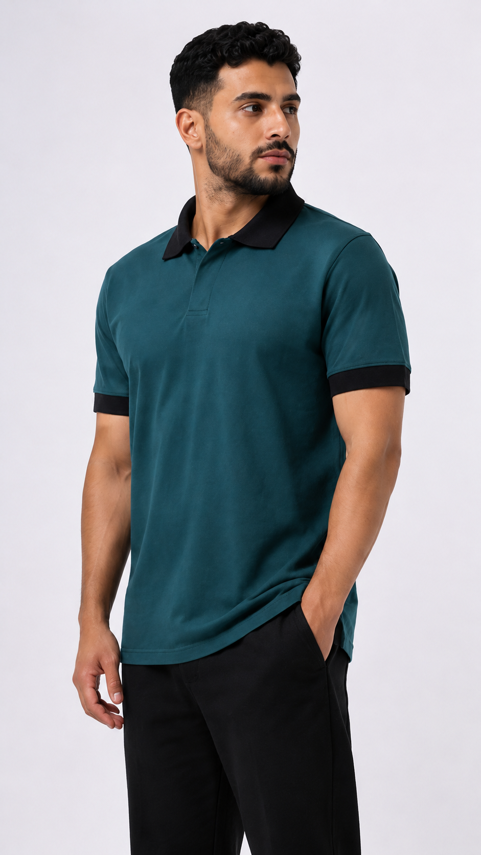 The Contrast Polo — Teal & Black Piqué Shirt