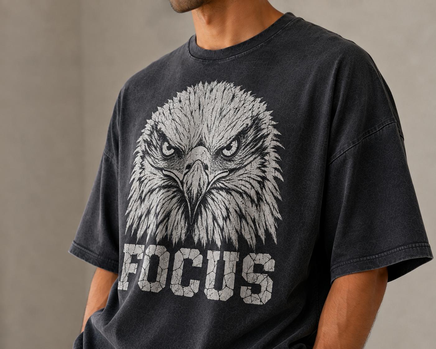 Focus Eagle Oversized Tee — Washed Charcoal