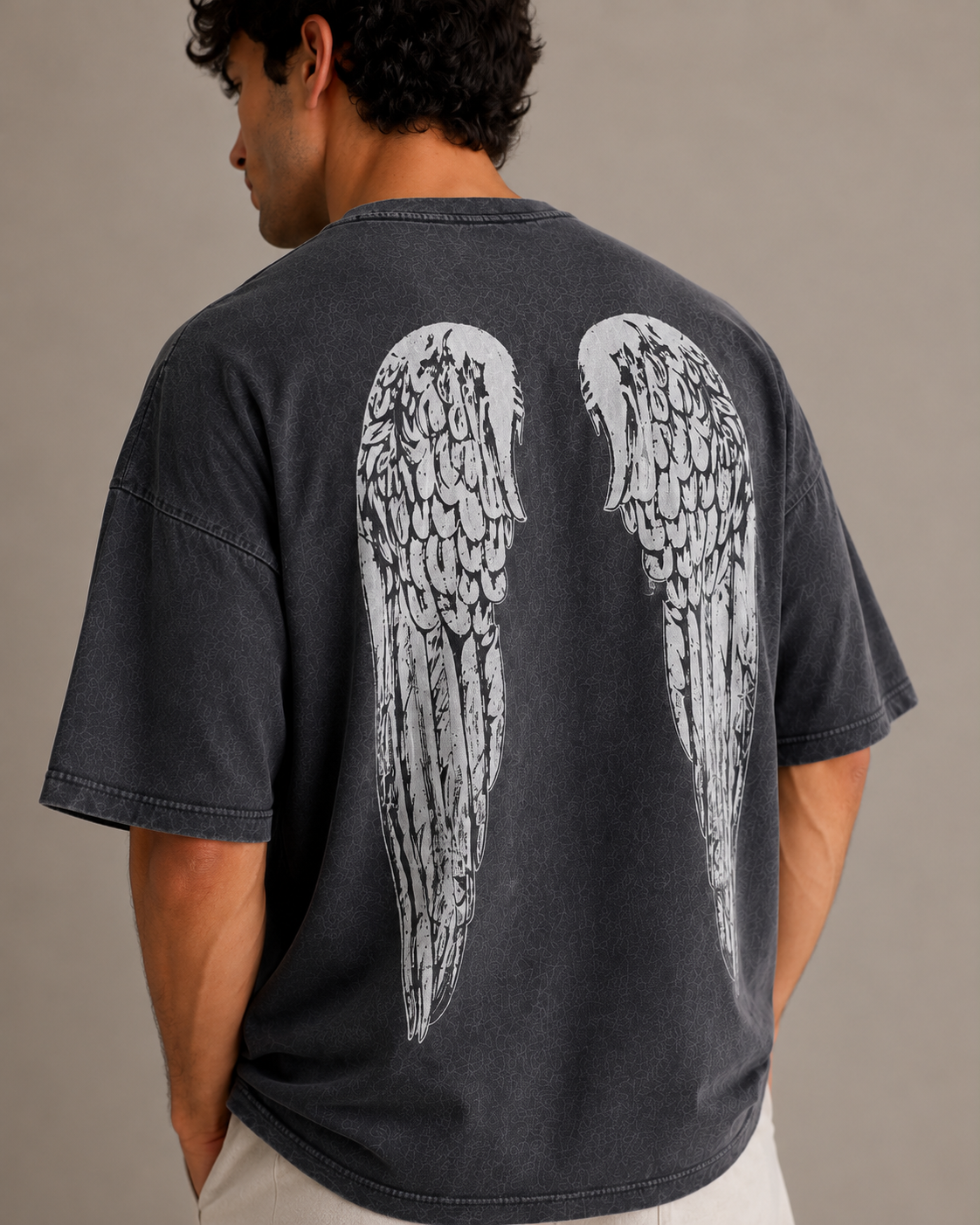 Wings Oversized Tee — Washed Charcoal | Veteran Starling