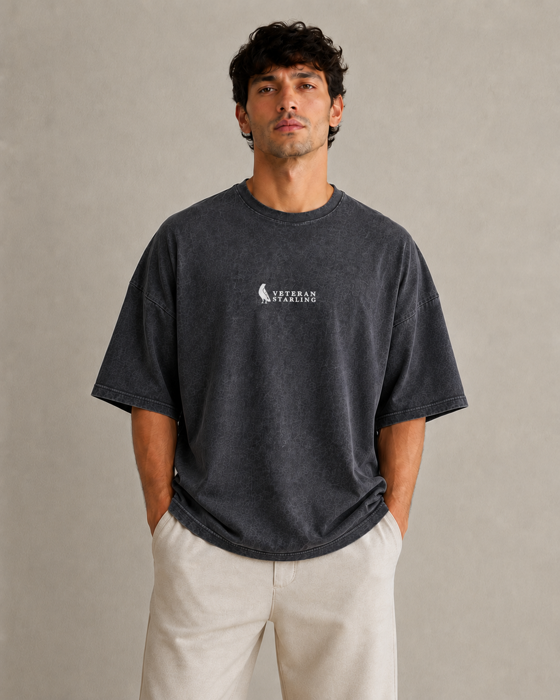 Wings Oversized Tee — Washed Charcoal | Veteran Starling